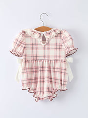 Western Horse Embroidered Smocked Plaid Baby Girl Romper