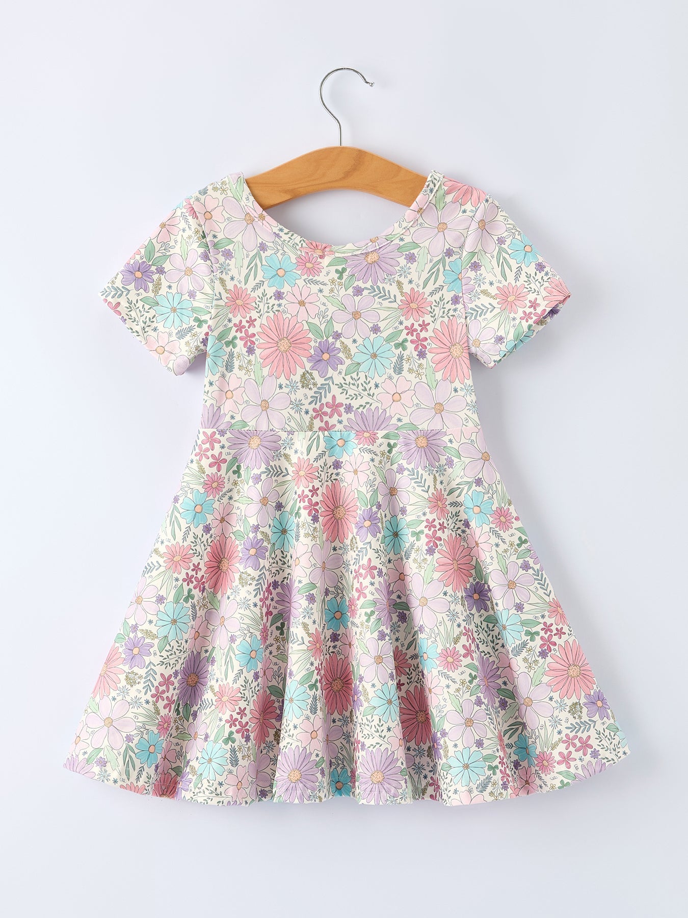 Spring Pastel Floral Girls Casual Dress