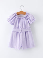 Spring Purple Short-sleeved Girls Jumpsuit