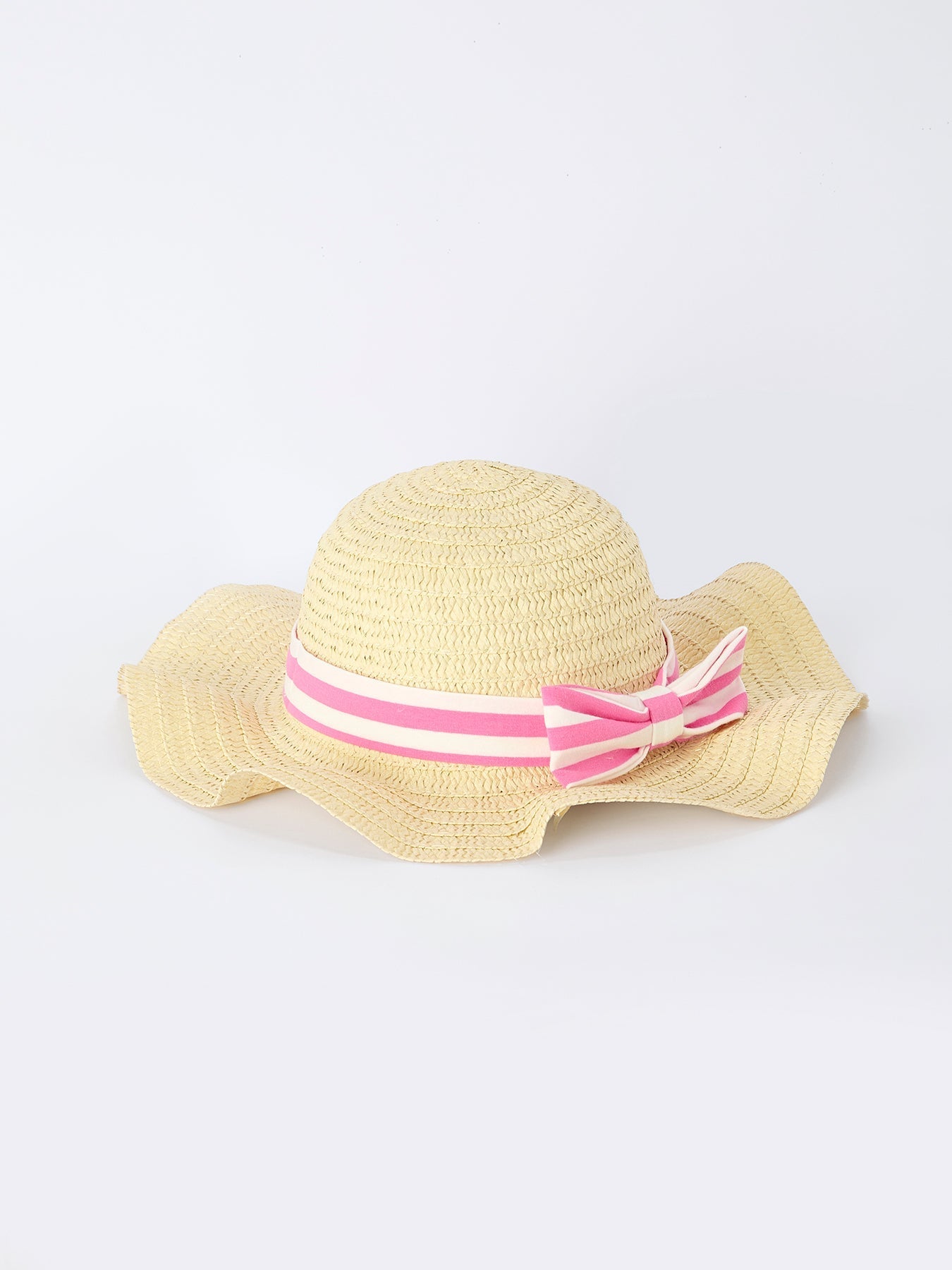 Spring  Pink Striped Ruffled Girls' Dress with Hat