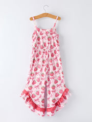 Summer Strawberry Bow Girls Jumpsuit