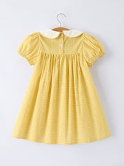 Yellow Goose Embroidered Smocked Plaid Dress