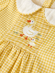 Yellow Goose Embroidered Smocked Plaid Dress