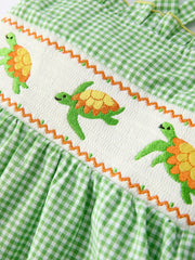 Spring Turtle Smocked Baby Girls Dress