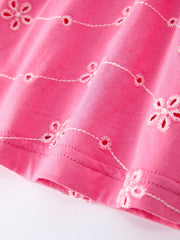 Pink Color Girl Bow Strap Ruffle Dress