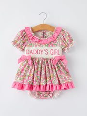 “DADDY'S GIRL” Embroidered Ruffle Collar Baby Girls Romper