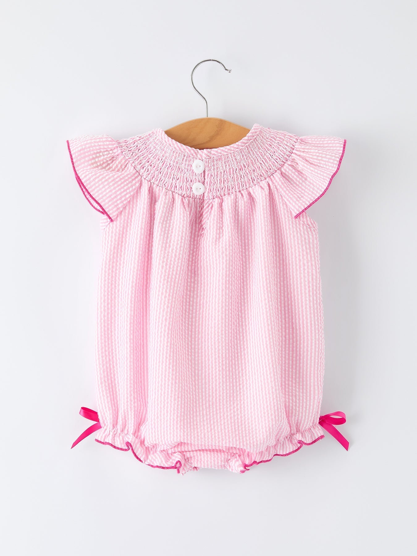 Strawberry Smocked Girl Romper Bow Ruffle