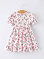 Ocean Print Girl Ruffle Dress