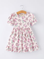 Ocean Print Girl Ruffle Dress
