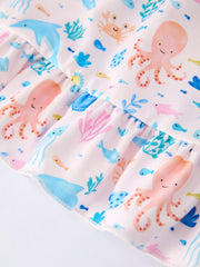 Ocean Animal Print Girl Ruffle Dress