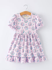 Seashell Print Girl Ruffle Dress