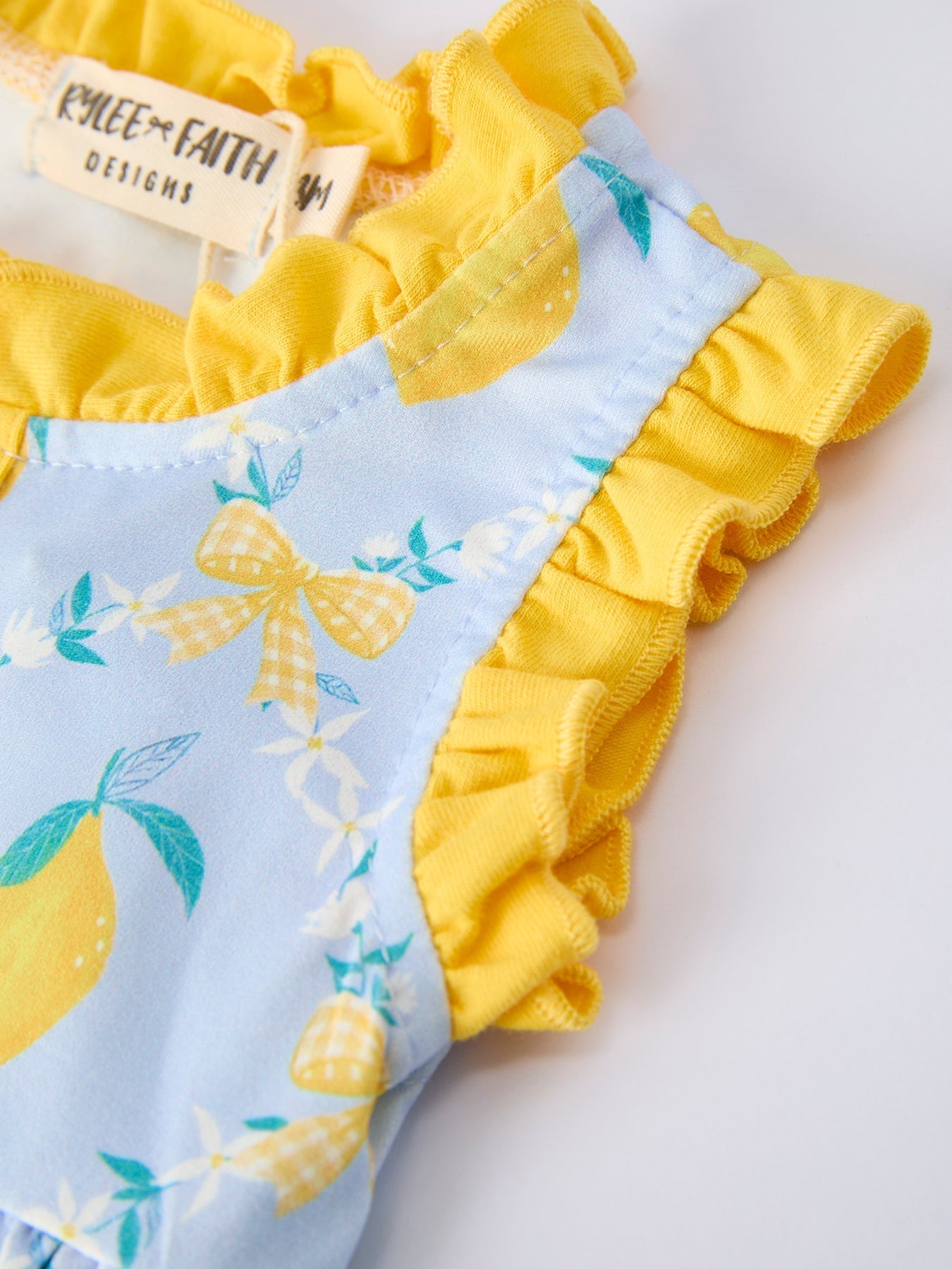 Summer Lemon Floral Print Girl Sleeveless Ruffle Romper