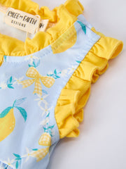 Summer Lemon Floral Print Girl Sleeveless Ruffle Romper