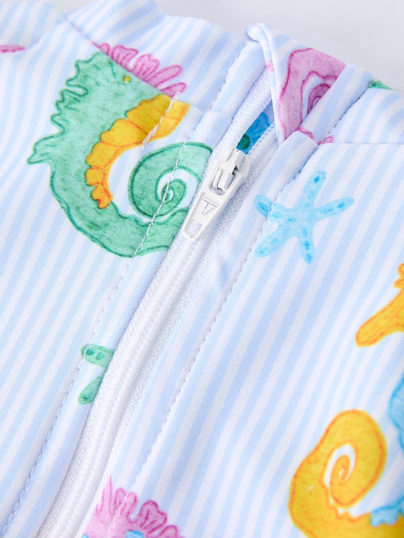 Summer Seahorse Print Girl Long Sleeve Ruffle One Piece Swimsuit