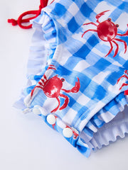 Summer Crab Girl Long Sleeve Ruffle One Piece Swimsuit