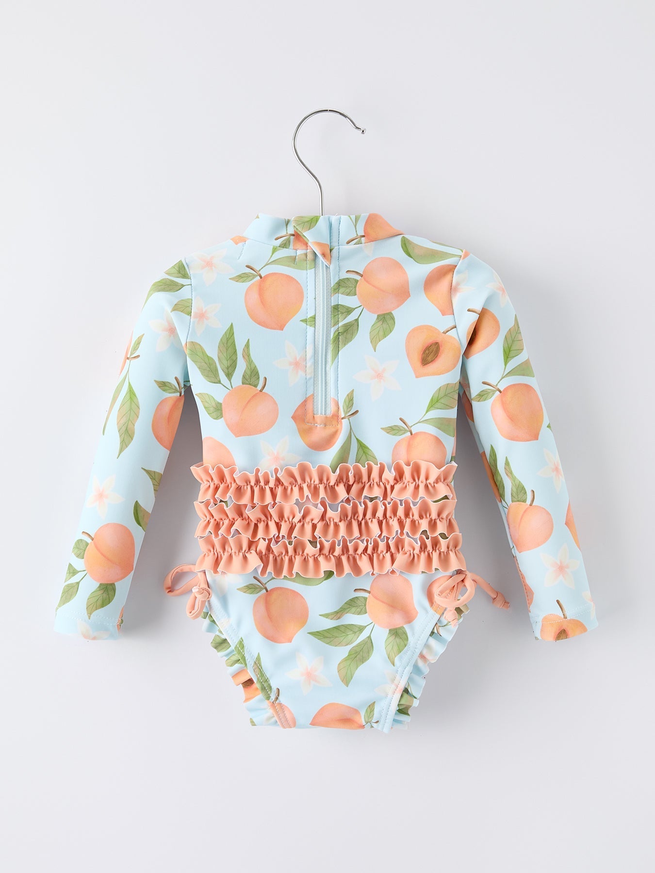 Summer Peach Girl Long Sleeve Ruffle One Piece Swimsuit
