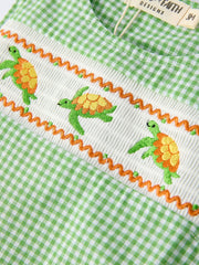 Spring Turtle Smocked Baby Boy Romper