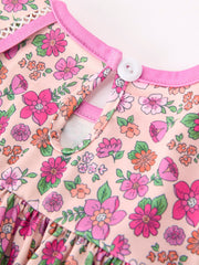 Pink Floral Bow Petals Collar Girls Dress