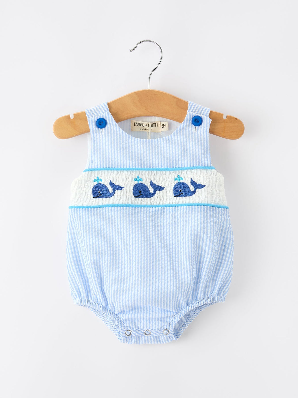 Summer Whale Embroidery Baby Boys Jonjon Stripe Romper