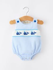 Summer Whale Embroidery Baby Boys Jonjon Stripe Romper