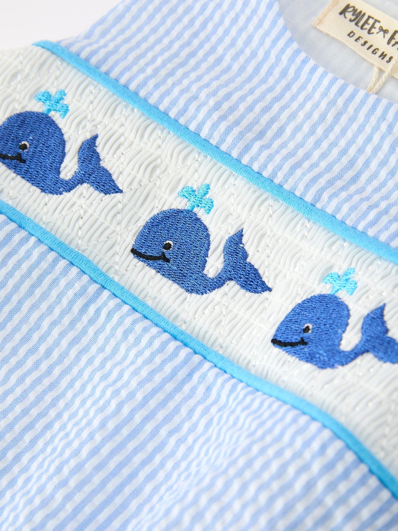 Summer Whale Embroidery Baby Boys Jonjon Stripe Romper