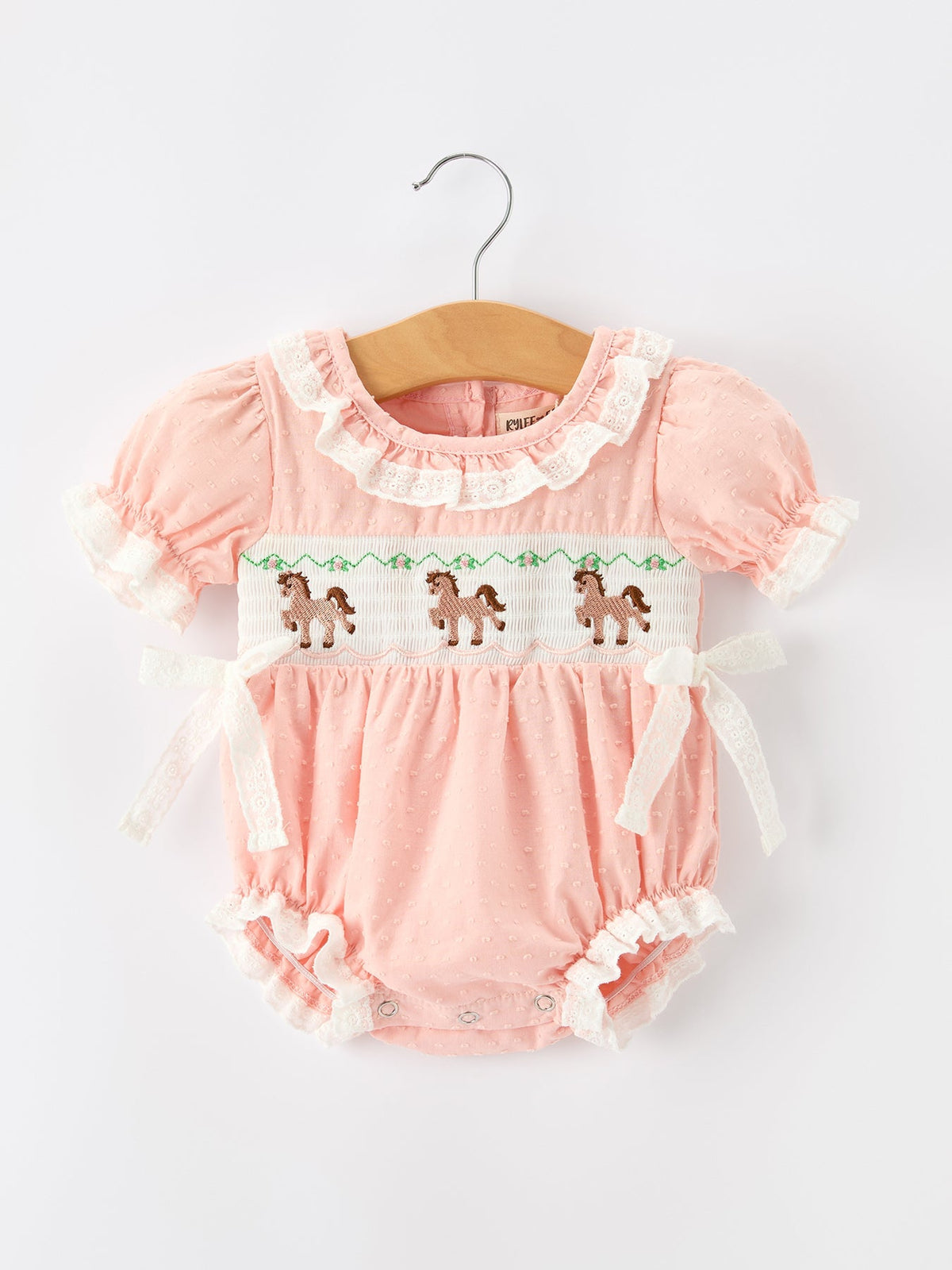 Western Horse Embroidery Girls Romper Lace Petals Collar Puff Sleeve