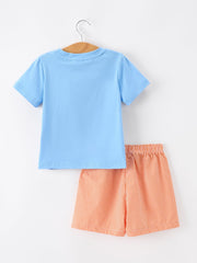 Summer Whale Embroidery Boys Set T Shirt Plaid Shorts Outfit