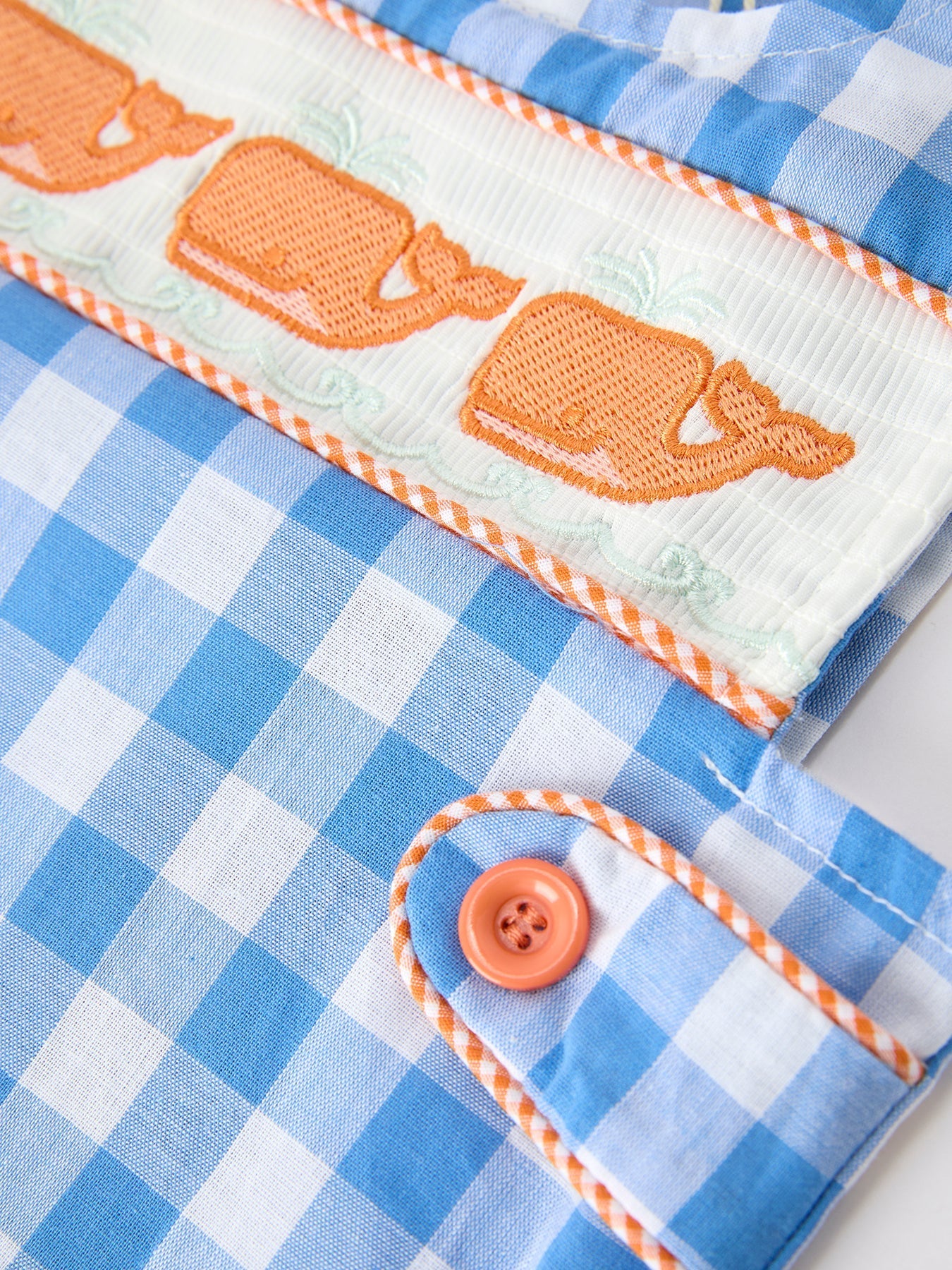 Summer Plaid Whale Embroidery Boys Jonjon Sleeveless