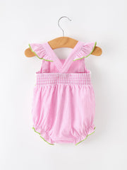 Turtle Girls Romper Pink Stripe Ruffle Strap Smocked