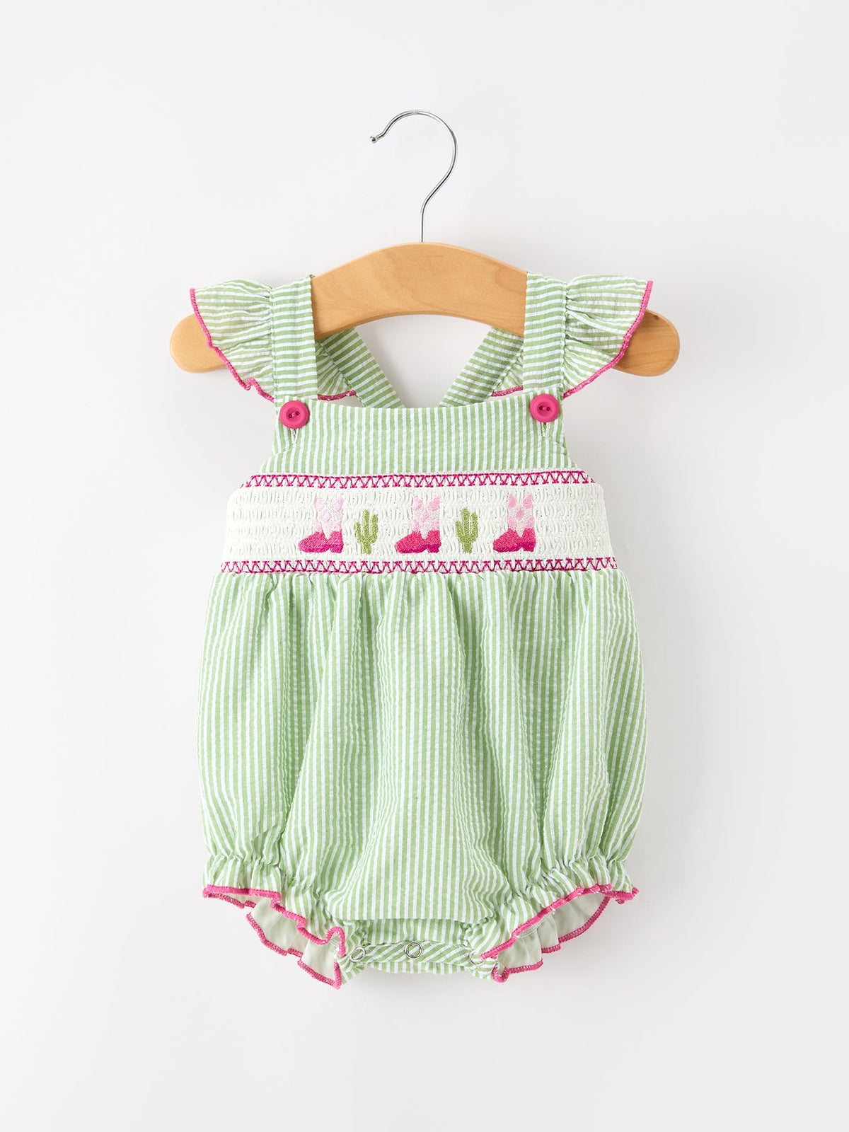 Western Boots Cactus Girls Romper Stripe Ruffle Strap