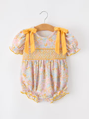 Yellow Bow Smocked Floral Baby Bubble