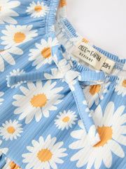 Summer Daisy Print Girls Romper Bow Ruffle