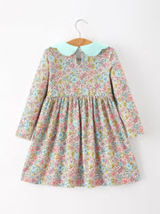 Mint Floral Girl Dress Petals Collar