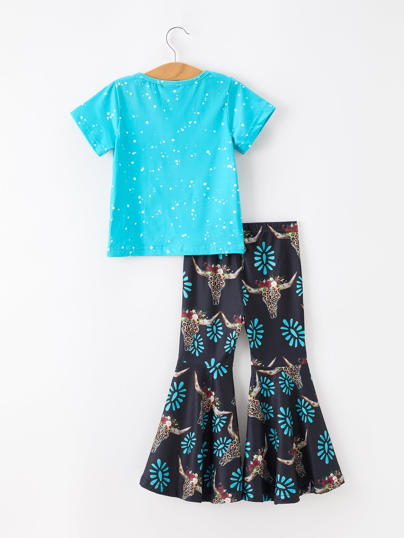 Western Cow Floral Girls Outfit Set Flare Leggings