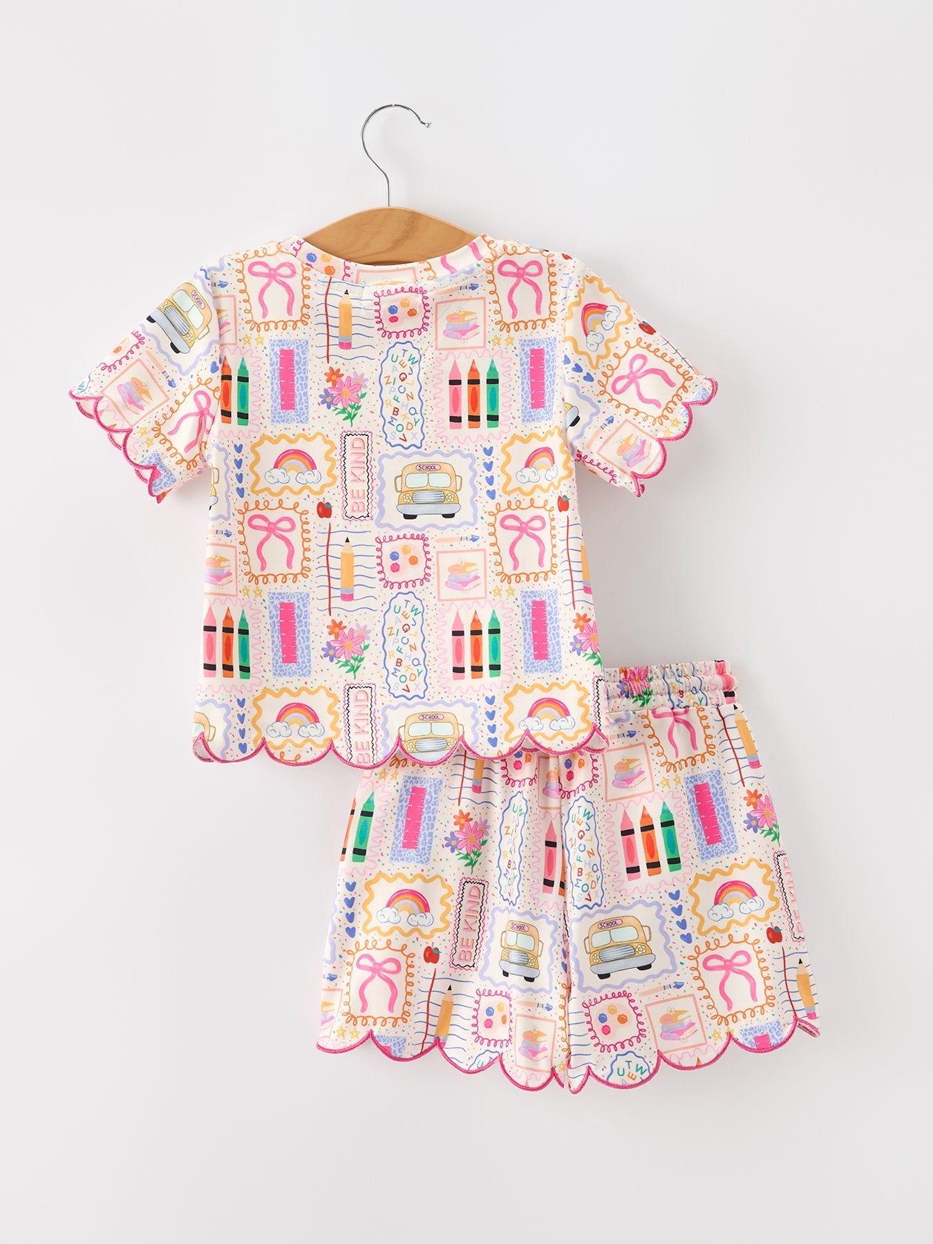 PREORDER Back to School Print Girl Short Set Scallop Hem