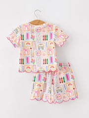 PREORDER Back to School Print Girl Short Set Scallop Hem