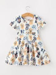 Watercolor Dog Breed Twirl Girls Dress