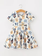 Watercolor Dog Breed Twirl Girls Dress