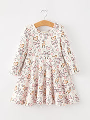 Pink Bow Reindeer Candy Cane Girls Twirl Dress