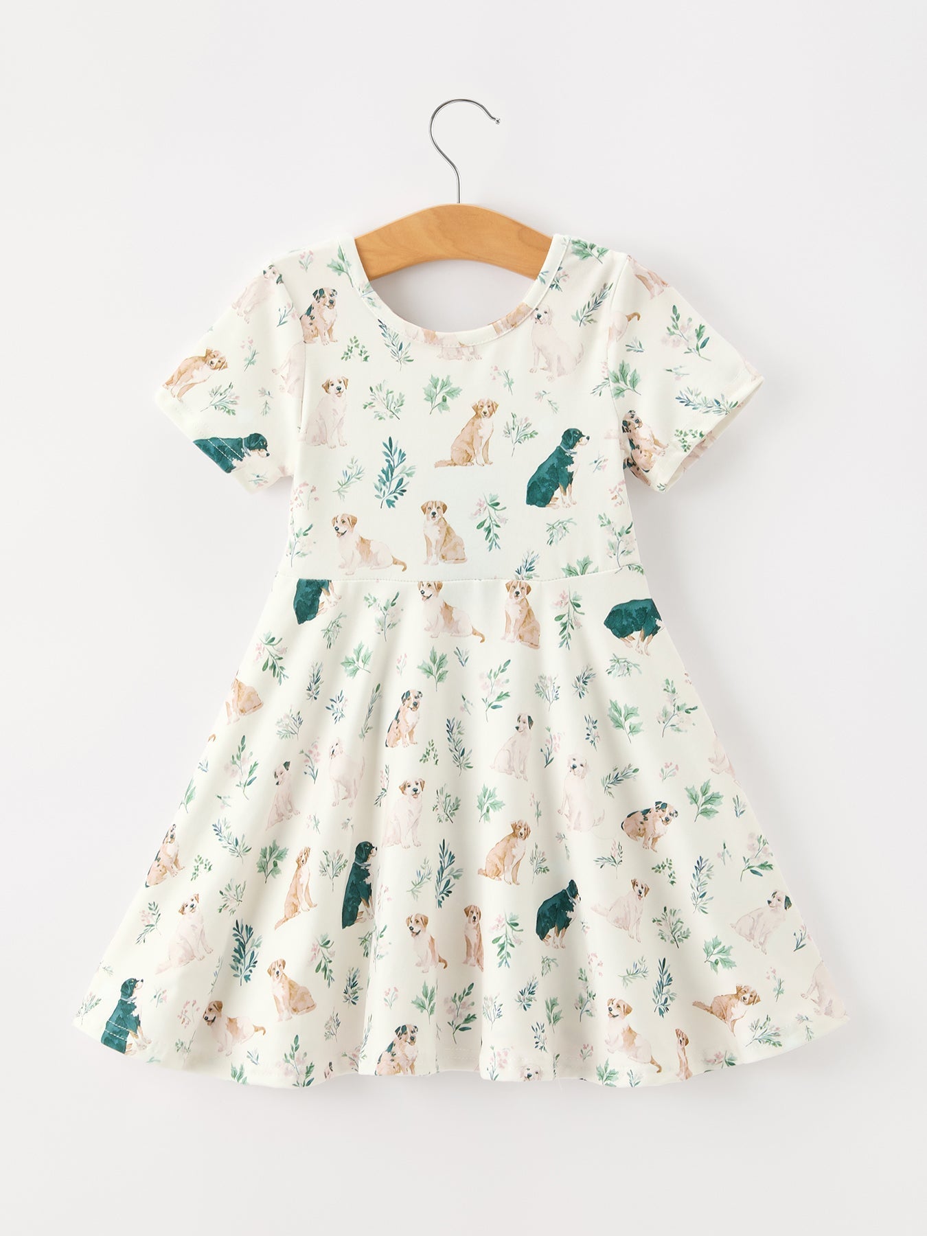 Neutral Puppy Floral Twirl Girls Dress