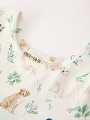 Neutral Puppy Floral Twirl Girls Dress