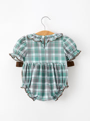 Plaid Moose Smocked Baby Girl Bubble Romper
