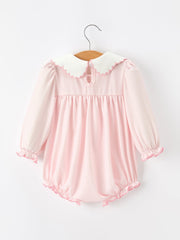 Pink Duck Embroidered Baby Girl Romper Ruffle Collar