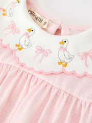 Pink Duck Embroidered Baby Girl Romper Ruffle Collar