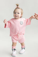 Smiley Shorts Set | Pink Peach