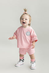 Smiley Shorts Set | Pink Peach
