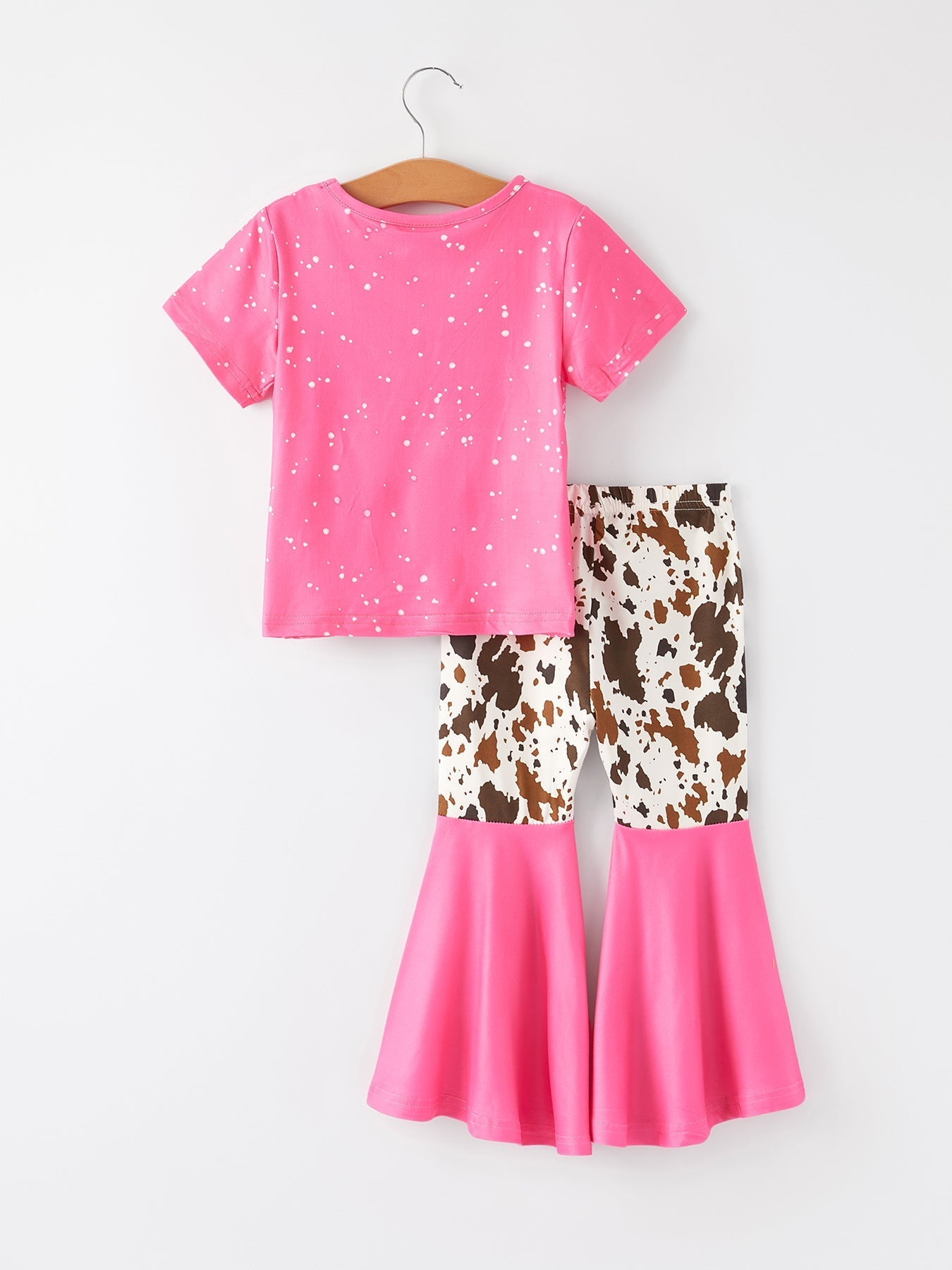 Western Cow Print Girl Set Flare Leggings Pink Top