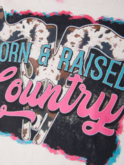 Western Cow Print Girl Set Flare Leggings Pink Top