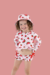ONE IN A MELON DREAM TWO PIECE RASH GUARD RUFFLE SWIM SUIT
