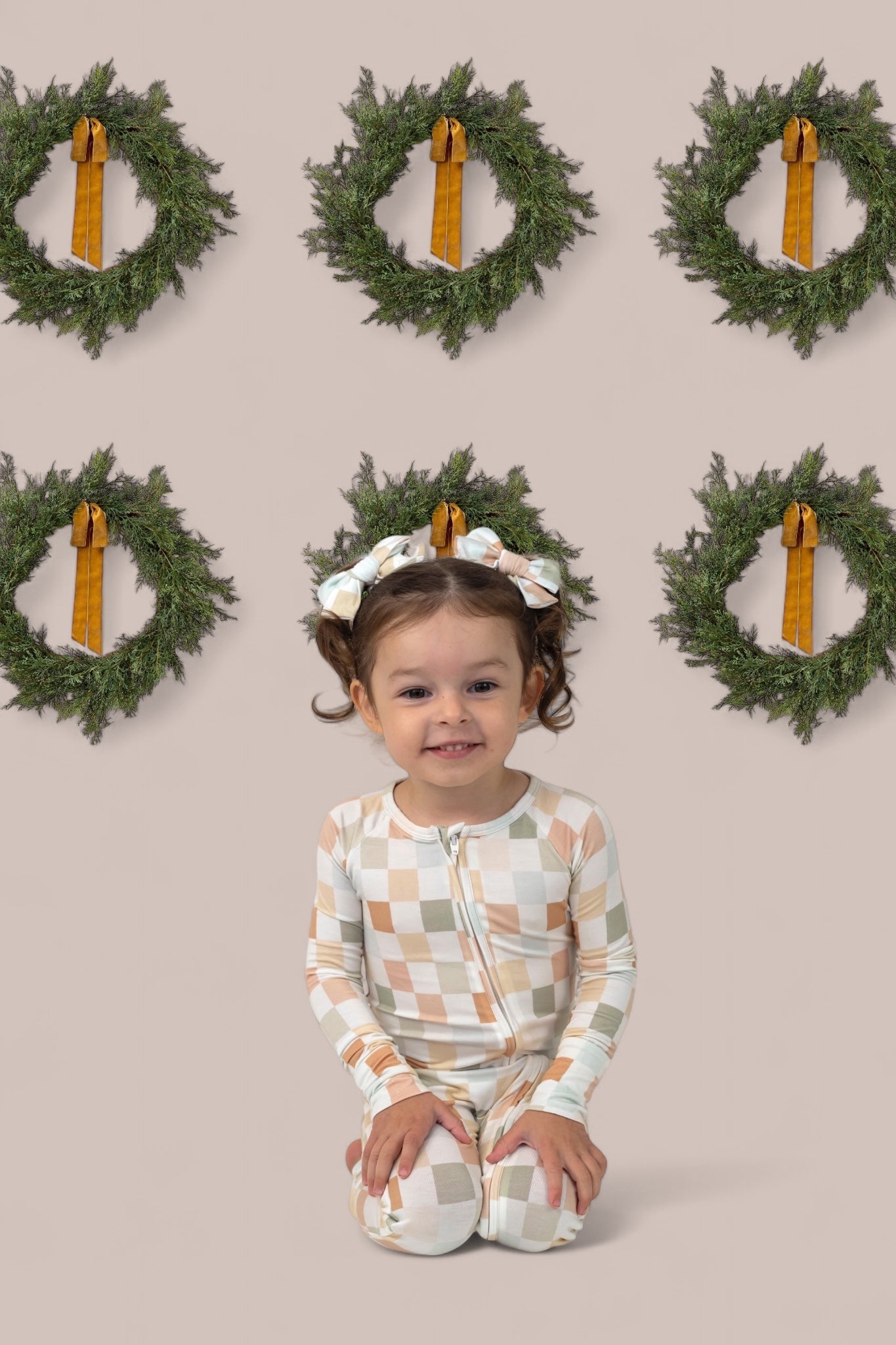 MUTED CHECKERS DREAM BOW HAIR CLIPS